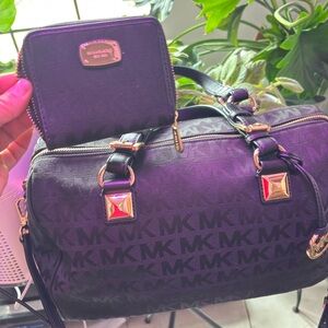 Michael Kors Black Monogram Satchel and Wallet